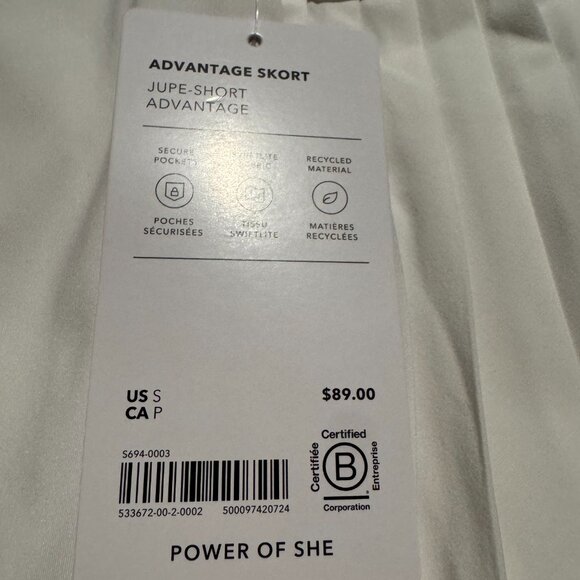 NWT Athleta Advantage White Pleated Tennis Skort. - Picture 3 of 5